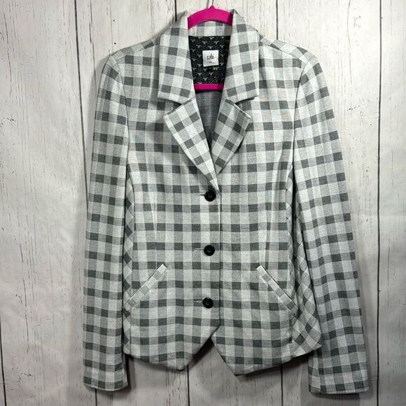 Cabi Gray Gingham Check Blazer Preppy Tailored Business Casual Jacket Workwear - Picture 1 of 16
